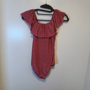 Albion Red and White Patterned gingham swimsuit‎ one piece girls size 10